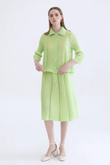 Pleated Set Top & Pull-On Skirt