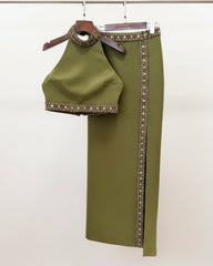 2-Piece Embellished Halter Top & Skirt