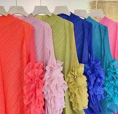 Luxury Pleated Floral Ruffle Dress
