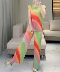 Casual Plissé Pants & Blouse Set