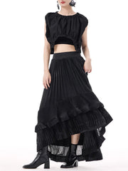 Anthracite Cascade Pleated Maxi Pull-On Skirt