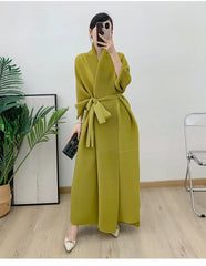 Couture Plissé Pleated Belted Robe Coat