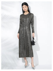 Truly Plissé Pleated Long Sleeve Midi Dress