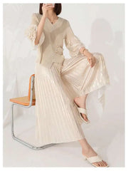 Luxury Formal Plisse Palazzo Pant Set
