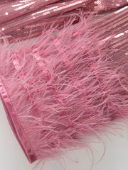 Women's Elegant Pink Sequin Feather Midi Dress