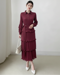 Ruffle Plissé Midi Dress