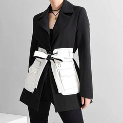 Versatile Monochrome White Pocket Belted Blazer