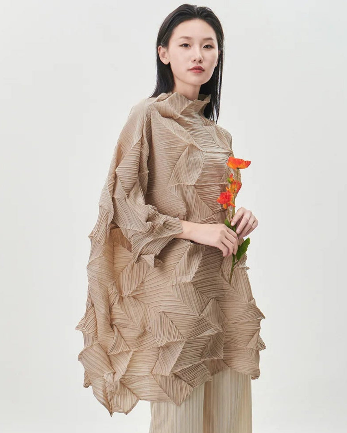Luxury Plissé High-Neck Top