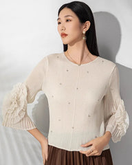Luxury Sheer Pleated Ruffled Top