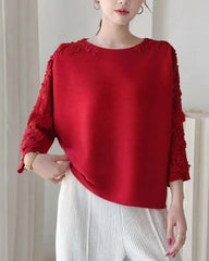 Elegant Floral Lace Plissé Top