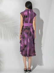 Luxury Pleated High-Neck Dress