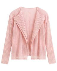 Lightweight Plisse Open-Front Cardigan