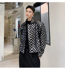 Men's Metallic Checkered Cropped Jacket