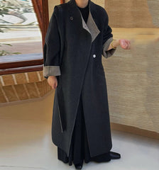 Elegant Belted Longline Wool-Blend Coat