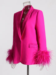 Women's Rhinestone Crackle Fuchsia Blazer