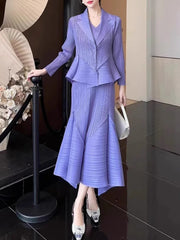 Japanese Luxe Asymmetrical Pleated Skirt Suit