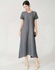 Asymmetric Short Sleeve Pleated Dress