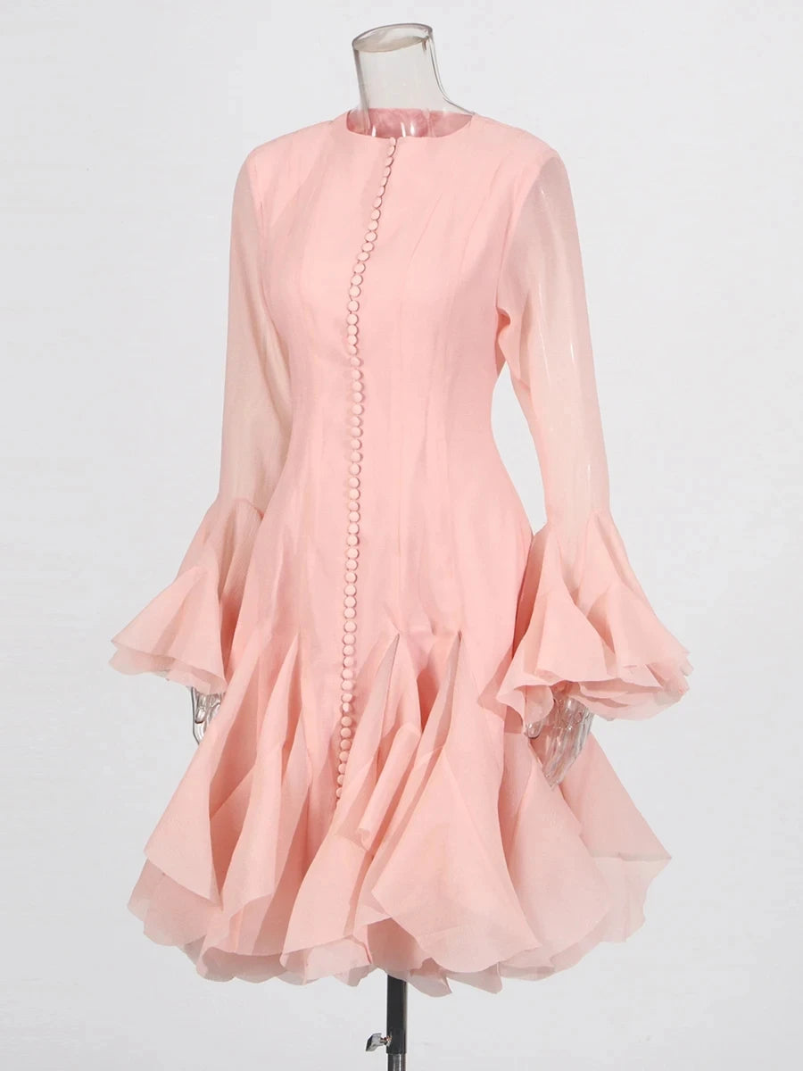 Mini Luxury Dress with Ruffles - Long Sleeve