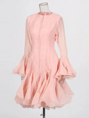 Mini Luxury Dress with Ruffles - Long Sleeve