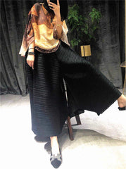 Women's Pleated Wide Leg Elastic Waistband Trousers