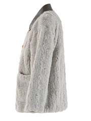 Women's Grey Faux Leather & Faux Fur Jacket | Zip-Up Elegance