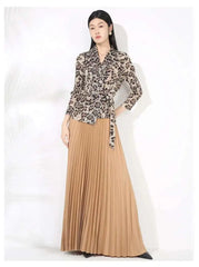 Leopard Pleated Skirt & Wrap Blouse