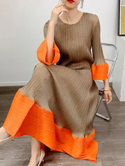 New! Full Of Wealth Pleated Orange Dress for Women