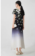 Luxury Floral Ombre Plisse Dress