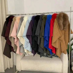 Luxury Wool-Blend Fur Cape