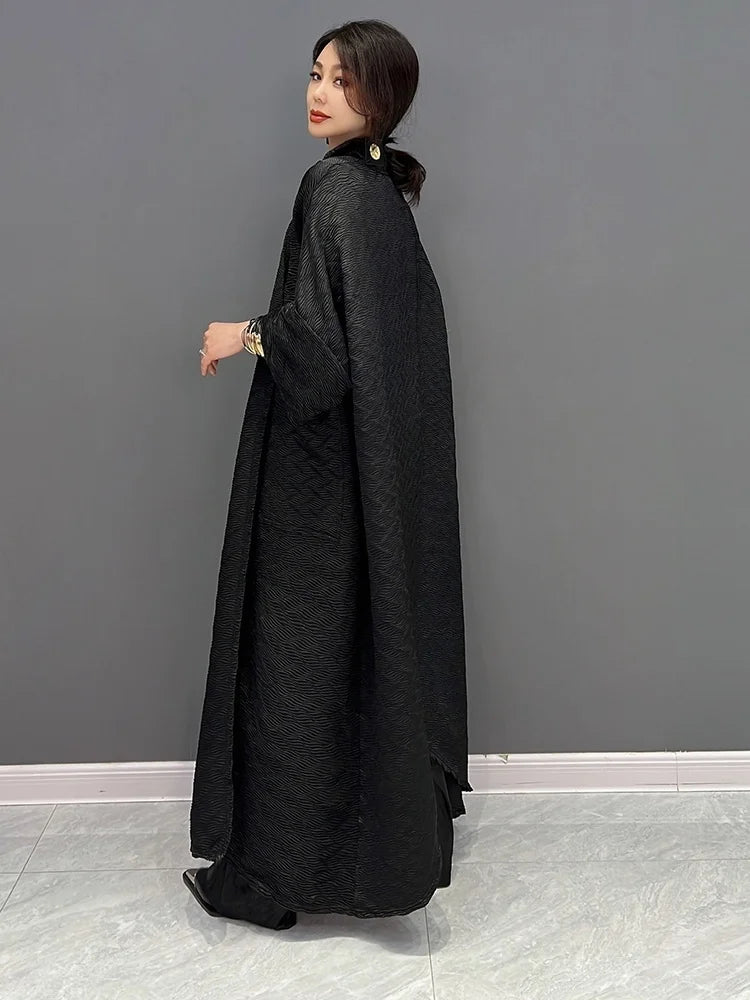 HEYFANCYSTYLE Black Oversized Cardigan Trench Coat