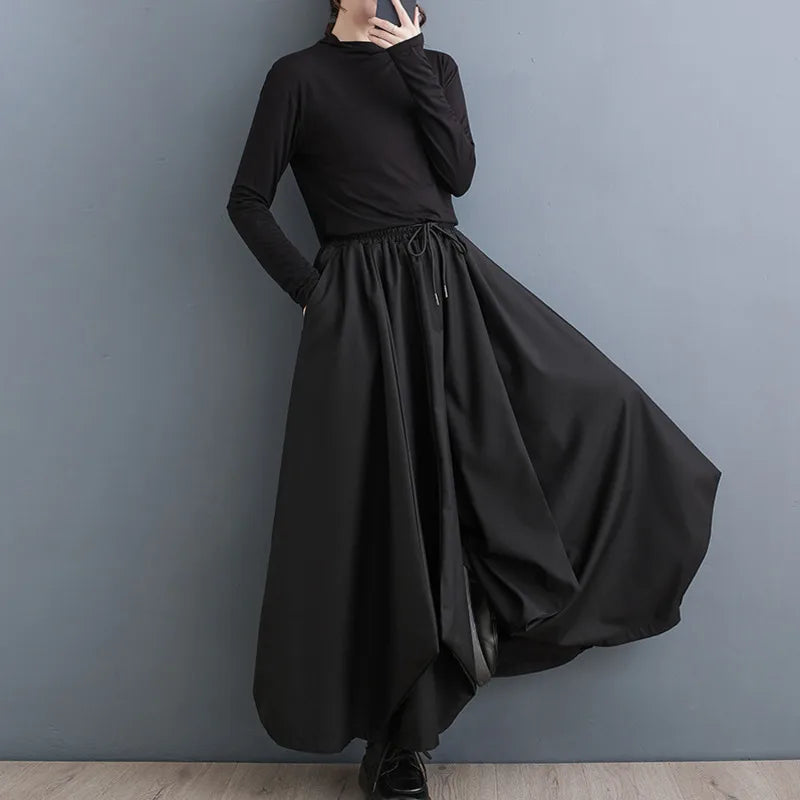 HEYFANCYSTYLE Black Extra Wide Leg Ankle Trousers