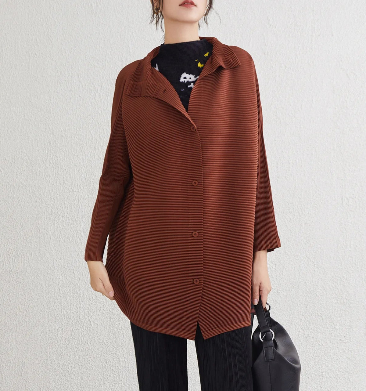 Luxury High-Collar Pleated Blouse