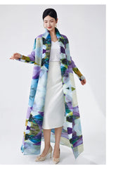 Women's Pastel Elegance Pleated Long Overcoat