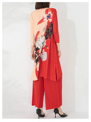 Floral Japanese Pleated Blouse & Pull-On Trousers