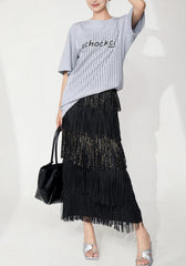 Luxury Plissé Tiered Fringe Skirt