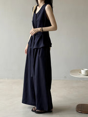 Linen Blend Top & Wide Leg Trousers Set