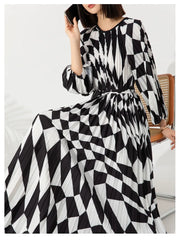 Women's New Houndstooth Pleated Chiffon Dress