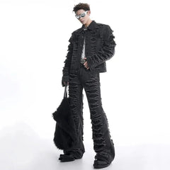 Men's 2 Piece Stacked Ultra Destroyed Jacket & Jeans Set