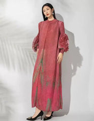 Plissé Maxi Lantern Sleeves Dress
