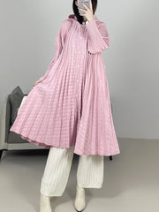Luxury Plisse Hooded Long Coat
