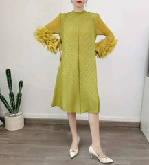 Luxury Pleated Floral Ruffle Dress