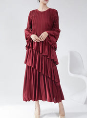Elegant Bell-Sleeve Plissé Dress