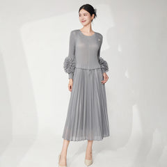 Ruffle Sleeve Plissé Dress