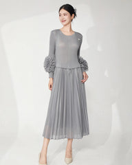 Luxury Plissé Flower Sleeve Dress
