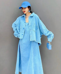 HEYFANCYSTYLE Denim Elegance: Coat & Sleeveless Dress