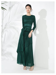 Maxi Skirt Set with Pleated Long Sleeve Top