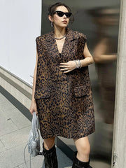 HEYFANCYSTYLE Korean Style Leopard Vest Dress