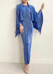 Elegant Pleated Dress & Shawl