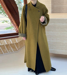 Elegant Belted Longline Wool-Blend Coat