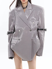 Women's Pearly Metallic Silver Oversized Blazer